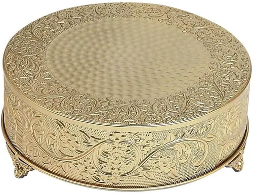 Vista 7 de Efavormart 14 pulgadas de oro, plato elevado para pasteles redondo de metal con relieve, soporte para postres para bodas, cumpleaños y fiestas