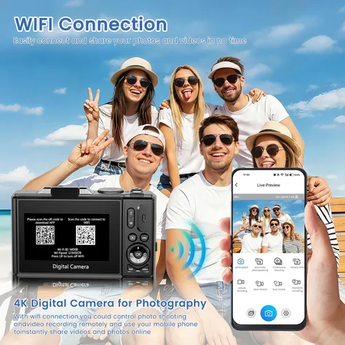 Vista 5 de Cámara digital 4K para fotografía, cámara de vlogging de 64MP para YouTube Negro