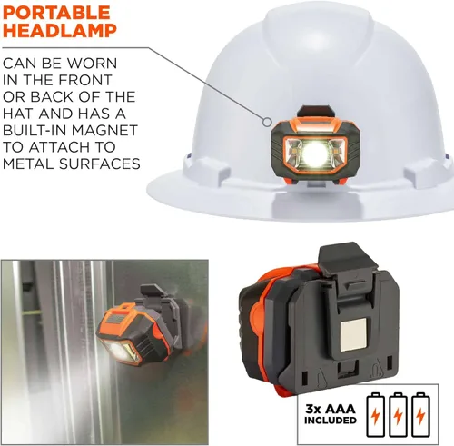 Vista 2 de Ergodyne - 60152 Casco duro con luz, ala completa, suspensión de trinquete, clase E, Skullerz 8971LED, blanco