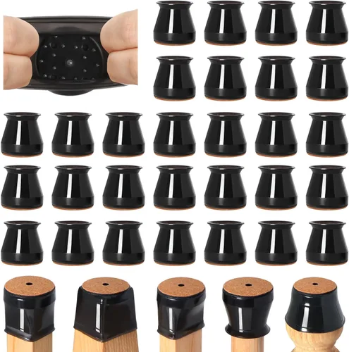 Vista 16 de 24 piezas de protectores para patas de silla para suelos de madera dura, cubiertas de silicona, almohadillas de fieltro, tapas para patas
