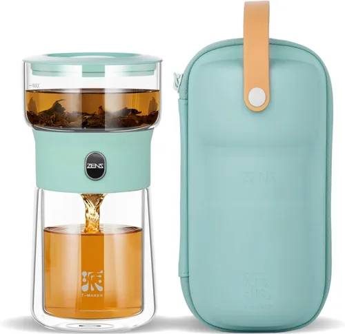 Vista 10 de ZENS Tetera infusora de té de vidrio moderna, tetera inteligente de un solo toque para difusores de té sueltos con taza aislada y kits de té