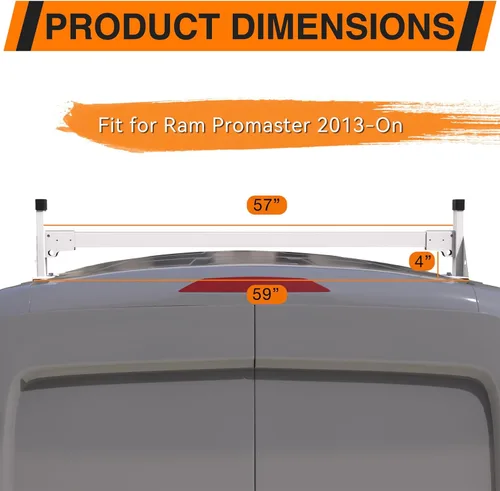 Vista 3 de MELIPRON - Baca de techo para carga de acero para furgoneta, compatible con RAM ProMaster 2013-2023, 2 barras, color blanco