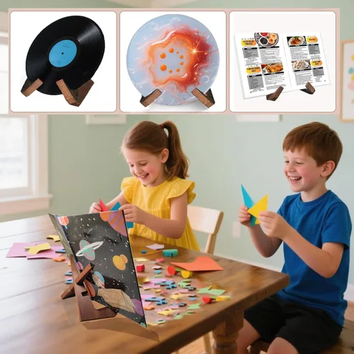 Vista 5 de Soporte para libros de cocina para encimera de cocina con capacidad para libros de 600 páginas, elegante soporte rústico de madera para exhibir