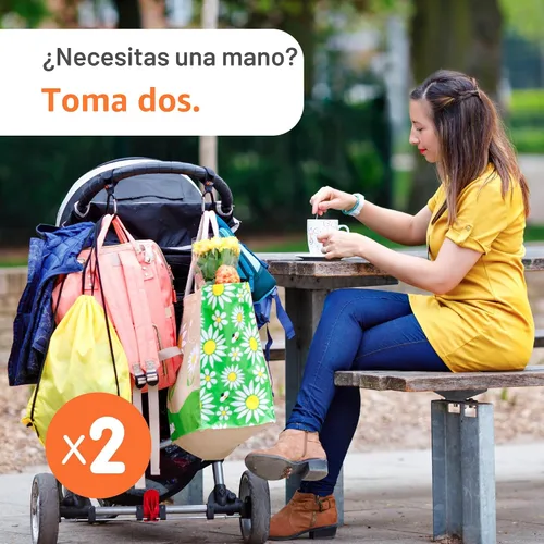 Vista 2 de Baby Uma Stroller Hooks for Bags - Non-Slip, One-Hand Use These universal stroller clips open one-handed, resist slipping, and each carabiner hook