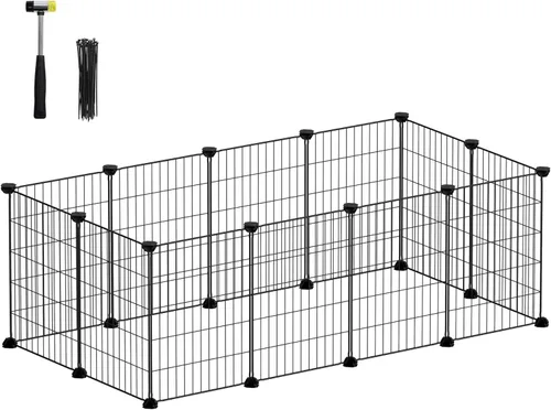 SONGMICS LPI001B01 Indoor Guinea Pig Playpen, Rabbit Cage, Large Exercise Enclosure, DIY Metal Modular Fence for Hamster, Pet, Small Animals - Black