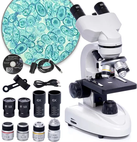 Vista 7 de SELFIE CAT Microscopio de laboratorio para la escuela, microscopio compuesto binocular 200X-5000X Ampliación para adultos, kit de microscopios