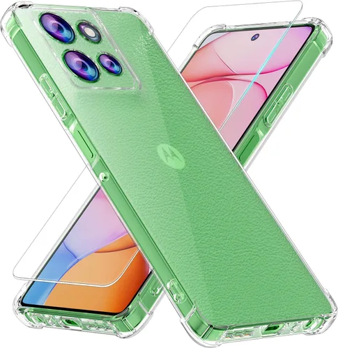Funda para Motorola Moto G Power 2026, Moto G Power 2025 con protector de pantalla de vidrio templado, suave y flexible de poliuretano Transparente