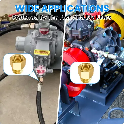 Vista 7 de SDTC Tech Juego de 2 adaptadores de tubería de latón 1/2 NPT rosca macho a 1/2 NPT rosca hembra reductor, conectores de extensión de tubería de latón