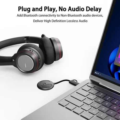 Vista 3 de AMORNO Adaptador Bluetooth USB-C para PS5, adaptador de audio Bluetooth 5.4 para PC, Plug and Play, transmisor de audio inalámbrico para auriculares
