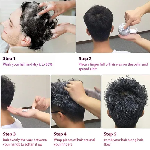 Vista 6 de Color de cera para el cabello, negro, tinte de cera para el cabello, arcilla para peinar el cabello, 4.23 onzas, cera de color negro fácil de lavar