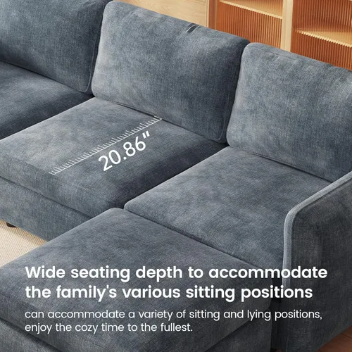 Vista 122 de Guyii Sofá modular de terciopelo, moderno sofá de 4 plazas de gran tamaño con 3 almohadas y reposapiés de almacenamiento, sofá convertible de 115.74