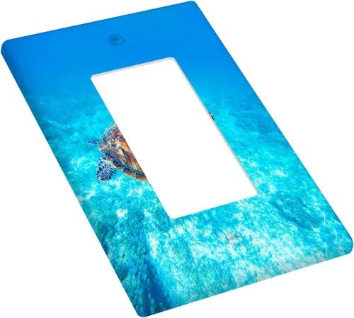 Vista 3 de Placa de interruptor de luz de tortuga marina de 1 banda, placa de pared basculante individual, placa decorativa eléctrica GFCI para decoración