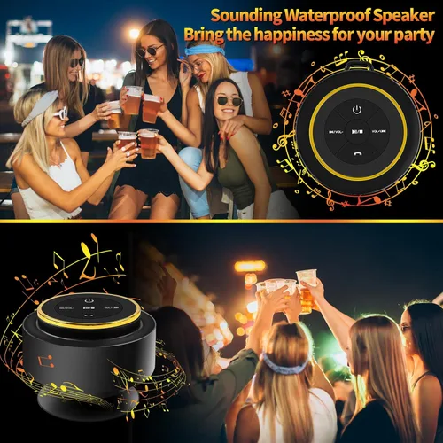 Vista 2 de Altavoz de ducha Bluetooth con mosquetón, altavoces Bluetooth portátiles con ventosa, IP67 impermeable, inalámbrico, flotante, para camping, playa