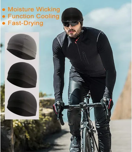 Vista 2 de 3 Pack Cooling Skull Cap Helmet Liner Sweat Wicking Cycling Running Hat for Men Women