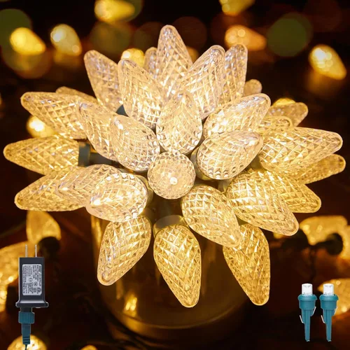 Vista 18 de Luces LED C9 de Navidad para exteriores, 81 pies, 100 luces LED con temporizador y 8 modos de iluminación, impermeable, grado comercial, extensible