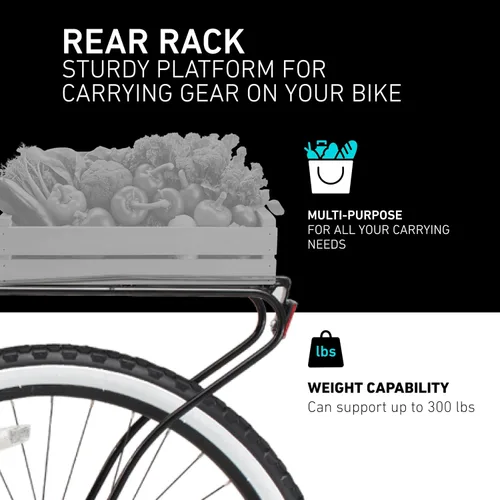 Vista 5 de sixthreezero Around The Block - Bicicleta de playa para hombre, bicicleta híbrida con soporte trasero
