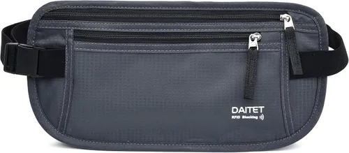 Vista 124 de DAITET Cinturón de dinero, soporte para pasaporte, cartera de viaje oculta segura con bloqueo RFID, riñonera encubierta (negro), Negro, Rfid