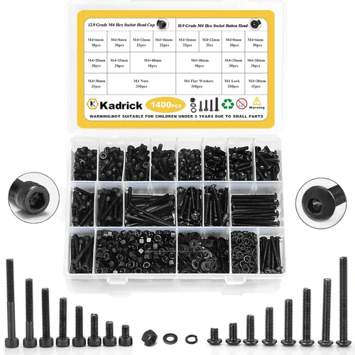 Vista 18 de Kadrick - Kit surtido de 2000 tornillos/pernos métricos M2, M3, M4, M5, con tuercas, arandelas planas y de seguridad, cabeza de botón hexagonal