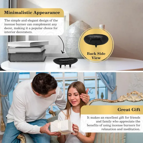 Vista 6 de Quemador de incienso de hierro fundido 4" L 2" H, ideal para sahumerio, quemar incienso, propósito ritual, decoración, etc. (4" L)