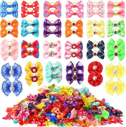 Vista 7 de Reginary Lazos para perros para aseo de perros, bonitos lazos para el pelo de perro con bandas de goma, lazos para cachorros pequeños, accesorios