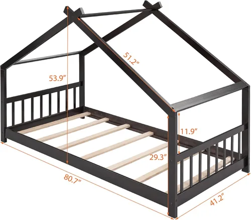 Vista 58 de Harper & Bright Designs Cama matrimonial para niños, cama de madera con cabecera y estribo, base de cama matrimonial para niños pequeños, cuna