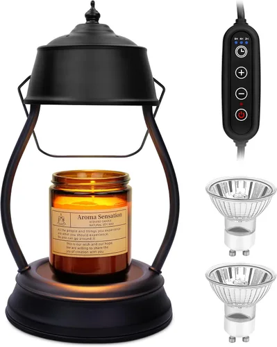 Lámpara calentadora de velas, linterna calentadora de velas regulable con temporizador, regalos de cumpleaños para mujeres, mamá, papá y padres Negro