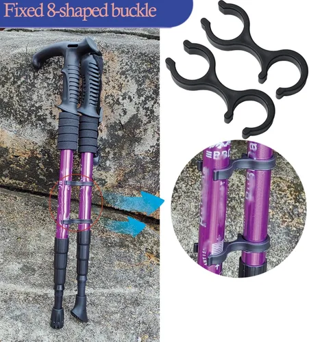 Vista 5 de 4 correas de soporte para palos de senderismo, cuerda elástica para bastones de senderismo con 3 puntas de bastón de senderismo y 2 clips