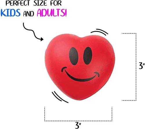 Vista 5 de Neliblu Juego de 12 bolas de estrés con forma de corazón – Bolas de estrés de San Valentín de 3 pulgadas – Bolas de espuma de corazón blando rojas