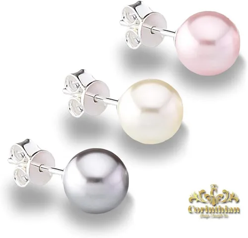 Vista 5 de Genuine Fine European Crystal 8mm Round Simulated Pearl S925 Solid Sterling Silver Stud Earrings For Women