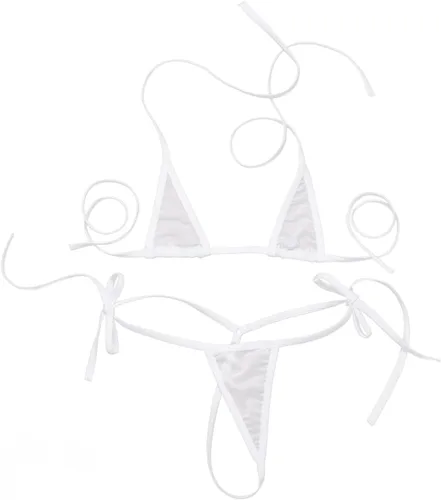 Vista 2 de Conjunto de bikini de malla transparente para mujer, camiseta sin mangas, tanga, tanga, traje de baño