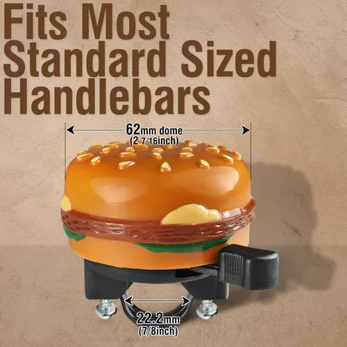 Vista 5 de MARQUE Hamburger Bike Bell – Campana de bicicleta para la mayoría de bicicletas, también se adapta a bicicletas de equilibrio y scooter, accesorio