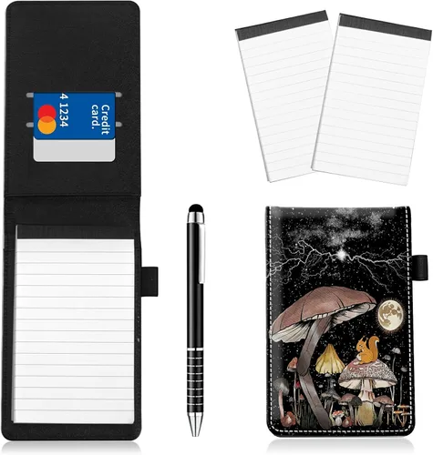 Vista 10 de Juego de 4 soportes para bloc de notas de tamaño de bolsillo, de piel sintética, mini bloc de notas con 2 bloc de notas pequeños y lápiz capacitivo