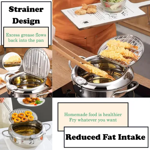 Vista 2 de Freidora Olla japonesa olla japonesa Mini sartén de acero inoxidable Olla de freír temperatura controlada para el hogar Tempura Sartén Termómetro