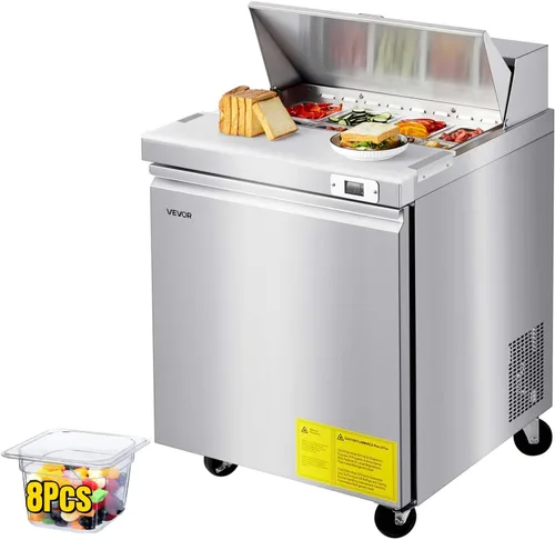 VEVOR Refrigerador comercial, mesa refrigerada de preparación de sándwich/ensalada de 28 pulgadas de ancho, refrigerador de estación de preparación