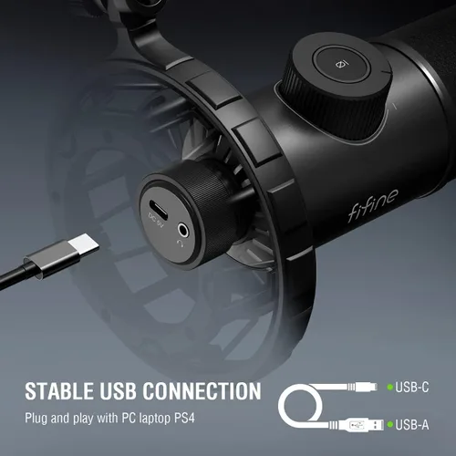 Vista 8 de FIFINE Micrófono USB para juegos, micrófono dinámico RGB para PC, con botón de toque para silenciar, micrófono cardioide Plug & Play con conector