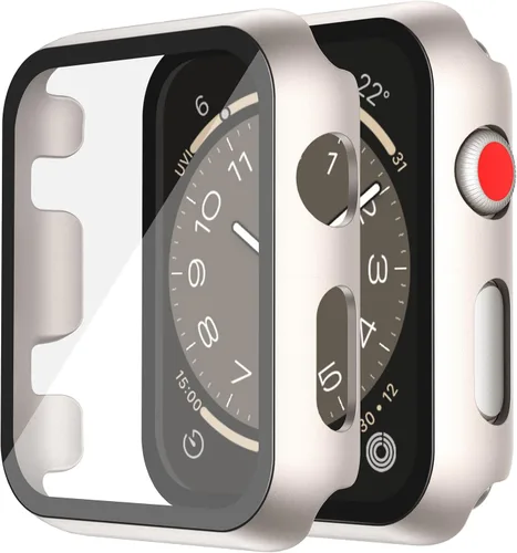 Vista 44 de Misxi - Juego de 2 fundas rígidas de policarbonato y protector de pantalla de vidrio templado compatibles con Apple Watch serie 9 (2023) serie 8