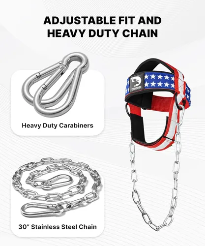 Vista 3 de DMoose Fitness Neck Harness for Weight Lifting - Soft Padded Head & Chin Strap with 30" Heavy Duty Steel Chain - Neck Exerciser, Trainer &