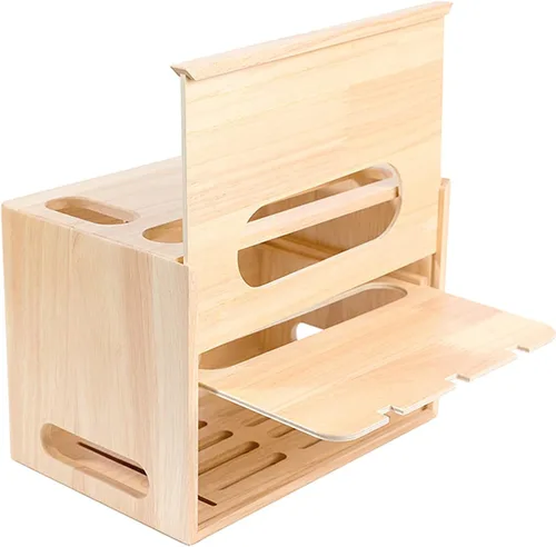 Vista 3 de Cable Organizer Box Wooden Power Cable Box Wireless Router Rack Home Office Power Strip Storage Box Double-Layer Cable Management Box, Hide
