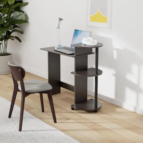 Vista 65 de Furinno - Escritorio compacto para computadora con estantes, Tablero de partículas, Marrón oscuro