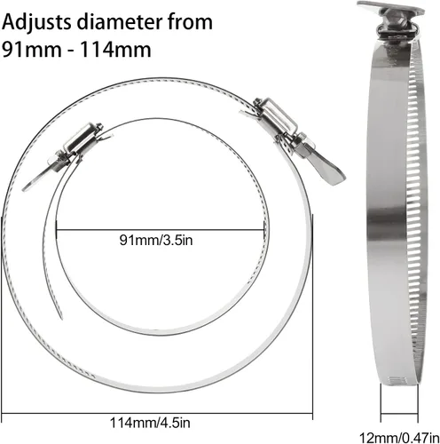 Vista 2 de ZOEYES 20 abrazaderas de conducto de acero inoxidable, abrazaderas de manguera de 4 pulgadas, abrazadera de tornillo sin fin ajustable