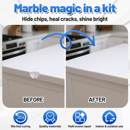 Vista 7 de Kit de reparación de encimera de cuarzo, 1.7 onzas líquidas, curado rápido de los años 30, kit de reparación de chips de cuarzo para grietas