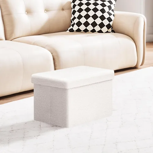 Vista 160 de PINPLUS Otomanas otomanas de almacenamiento con forma cuadrada con reposapiés de almacenamiento para sala de estar, asiento otomano Boucle para Gris