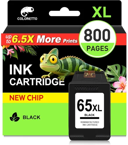 COLORETTO 65XL - Cartucho de tinta negra para HP 65 negro 65 XL 3755 5055