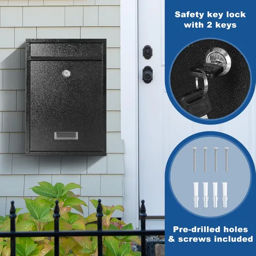 Vista 7 de KYODOLED - Buzón de pared con bloqueo para exterior, cerradura de Negro 01