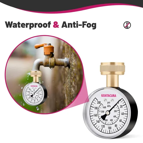 Vista 4 de Medidor de prueba de presión de agua de 0-200psi/kpa, tamaño de dial de 2-1/2", rosca de manguera de jardín hembra de 3/4", impermeable y antivaho