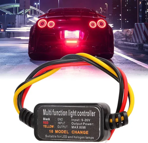 Vista 6 de Controlador estroboscópico de luz de freno, módulo intermitente de coche, 4 unidades DC9-26V, controlador estroboscópico LED intermitente, 16 modos