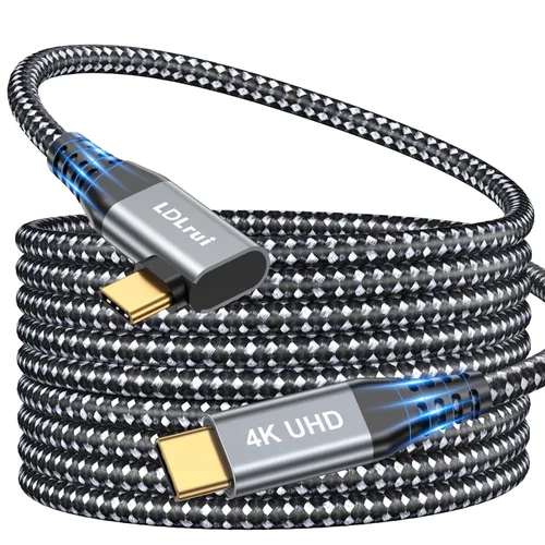 Vista 12 de LDLrui Cable de monitor USB C, pantalla 4K 60HZ, ángulo recto de 1 pie, transferencia de datos de 20 Gbps, carga de 100 W, cable de video USB 3.2