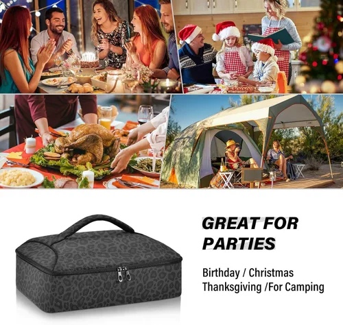 Vista 6 de Bolsa térmica de pizza de guepardo negro, bolsa térmica con aislamiento de leopardo, cazuela para utensilios de cocina para alimentos calientes