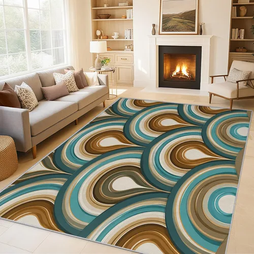 2x3 Retro Wavy Throw Rugs for Entryway, Washable Mid Century Modern Pattern Indoor Door Mat, Bedroom Kitchen Entrance, Non Slip Soft Thin, Abstract