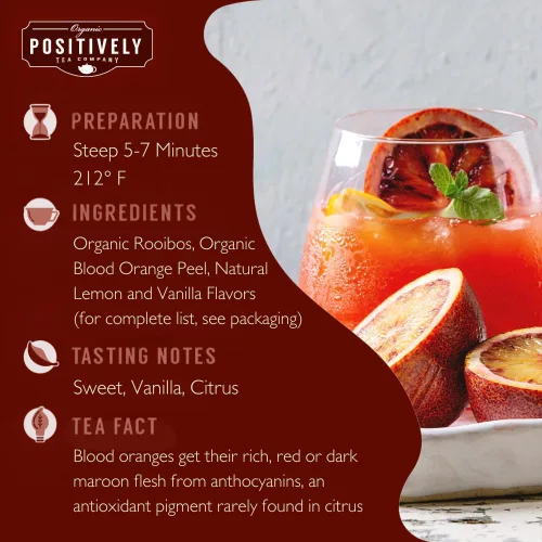 Vista 2 de Organic Positively Tea Company, Té Rooibos de vainilla y naranja sanguina, hoja suelta, 4 onzas